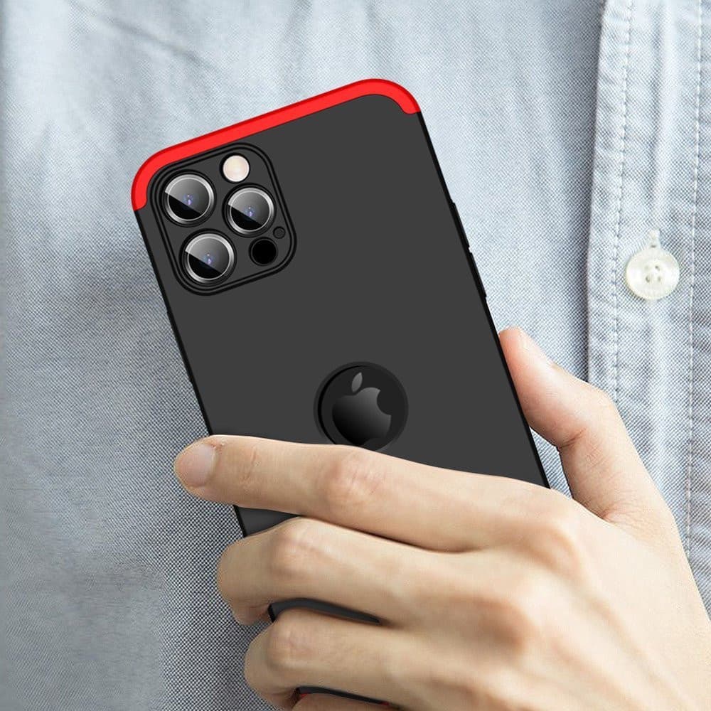 Husa Full Cover GKK (fata + spate) pentru Apple iPhone 12 Pro, negru cu rosu — varianta 5