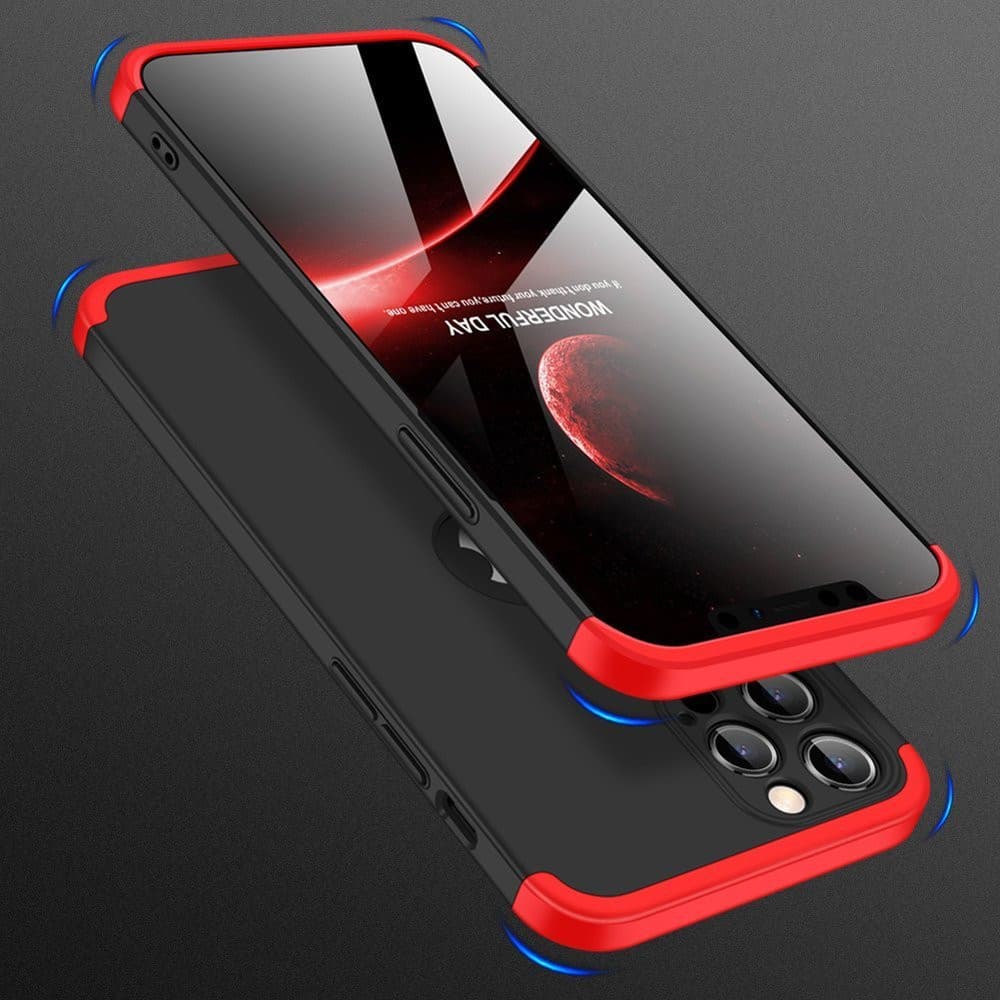 Husa Full Cover GKK (fata + spate) pentru Apple iPhone 12 Pro, negru cu rosu — varianta 6