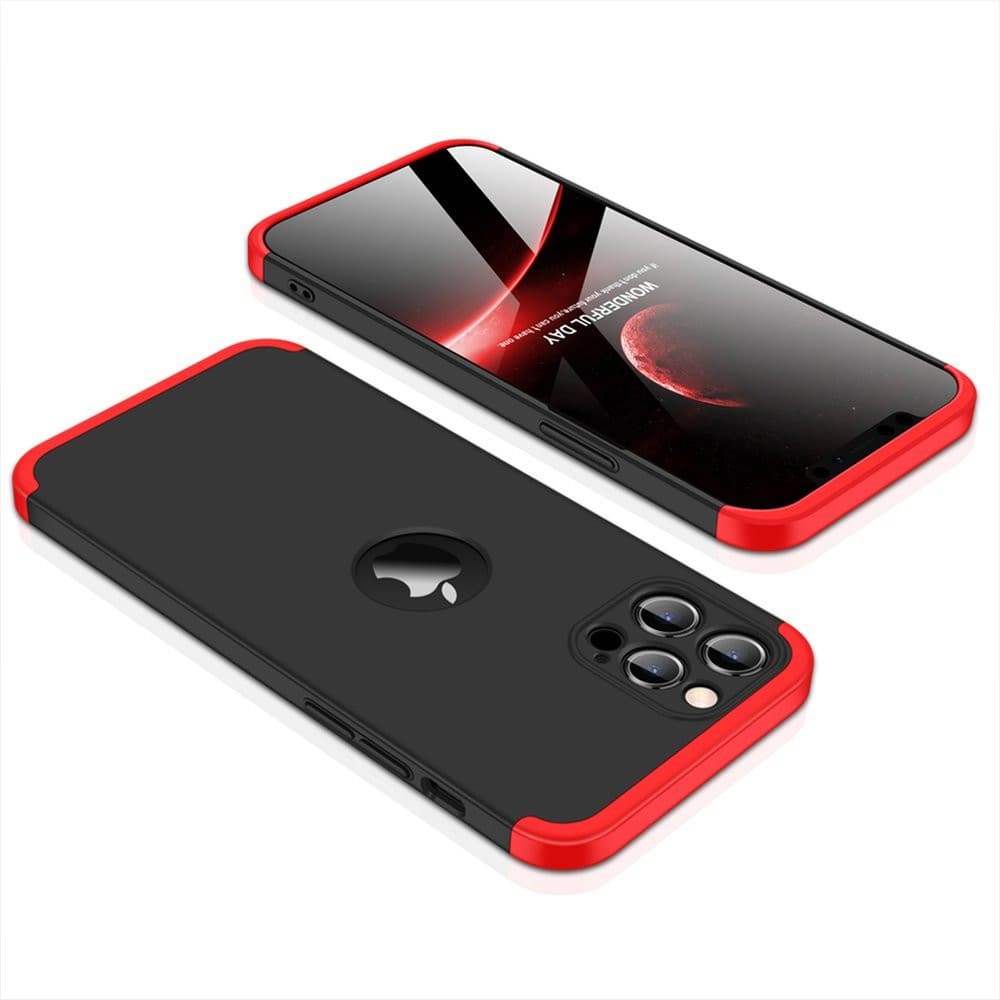 Husa Full Cover GKK (fata + spate) pentru Apple iPhone 12 Pro, negru cu rosu — varianta 7