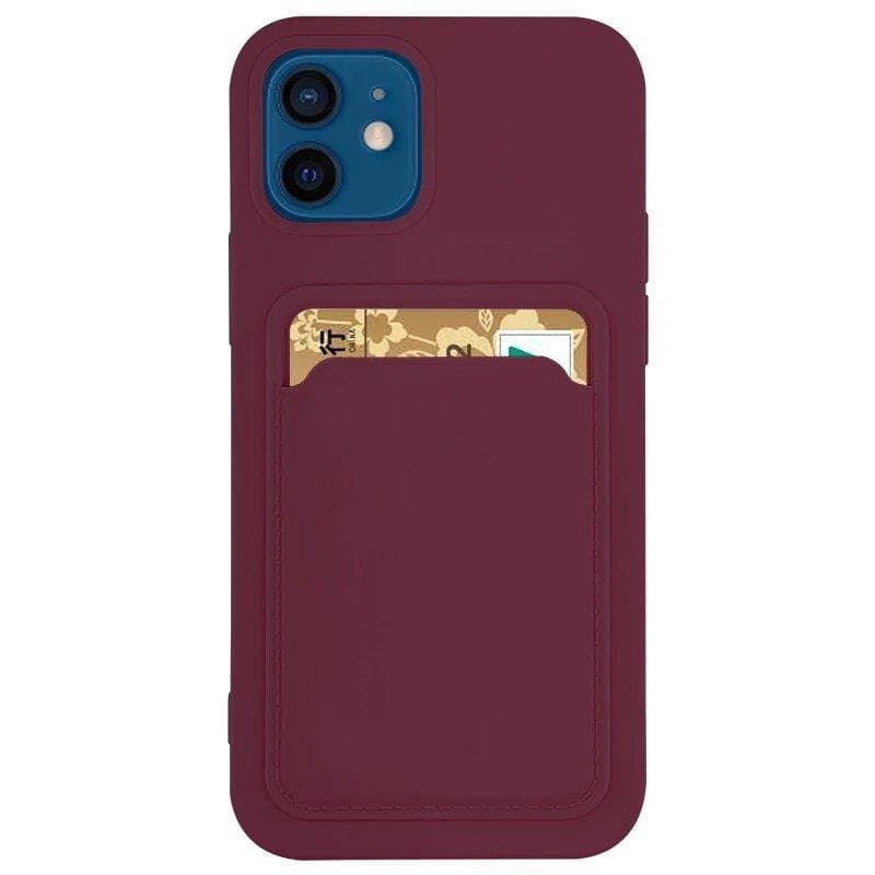Husa protectie Card Case pentru Apple iPhone 12 Pro, buzunar pentru carduri/cartele, rosu burgundy — principală
