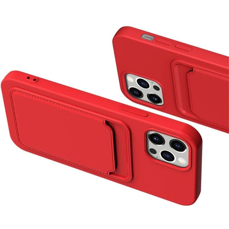 Husa protectie Card Case pentru Apple iPhone 12 Pro, buzunar pentru carduri/cartele, rosu deschis — varianta 2