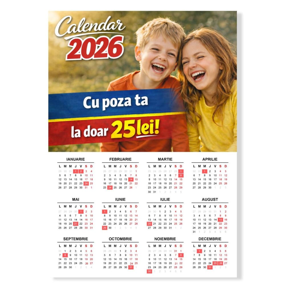 Calendar 2026, personalizat cu poza ta, format A3