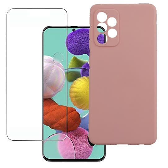 Set folie si husa Huawei P30 Lite, sticla transparenta si Matt TPU, roz pal — principală