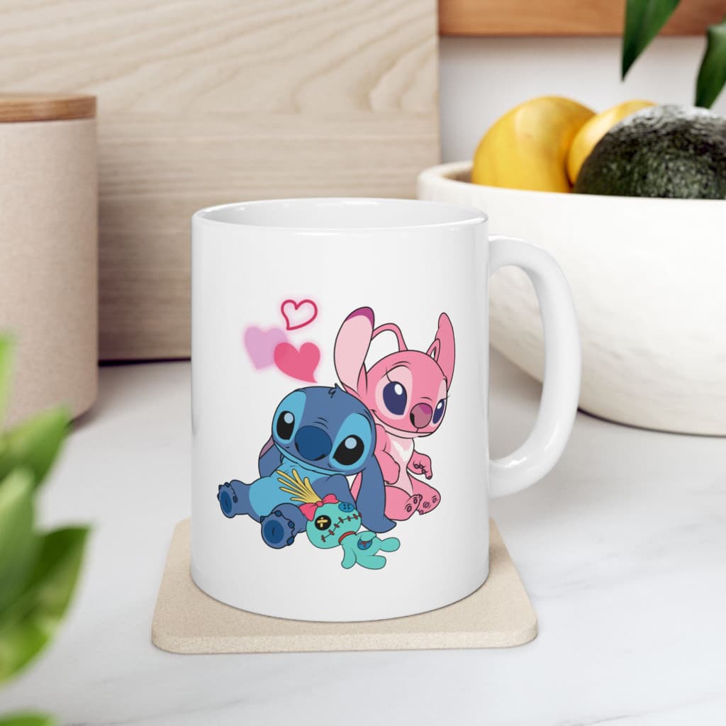Cana ceramica personalizata, design Stitch in Love, 330 ml, alba — 5