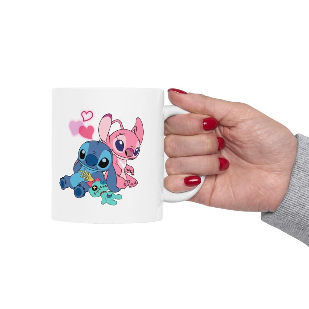 Cana ceramica personalizata, design Stitch in Love, 330 ml, alba — 6
