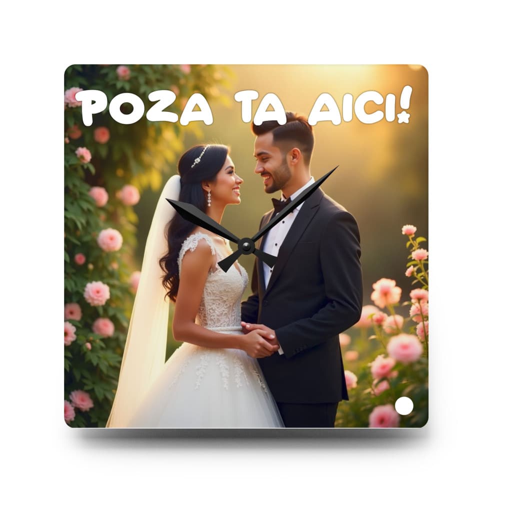 Ceas de perete/birou personalizat cu poza ta, cadran patrat din sticla, alimentare cu baterii