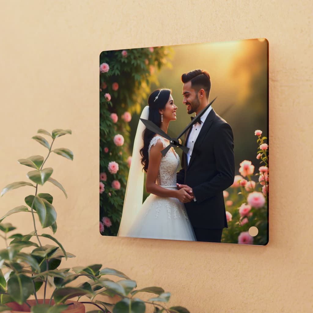 Ceas de perete/birou personalizat cu poza ta, cadran patrat din sticla, alimentare cu baterii — 3