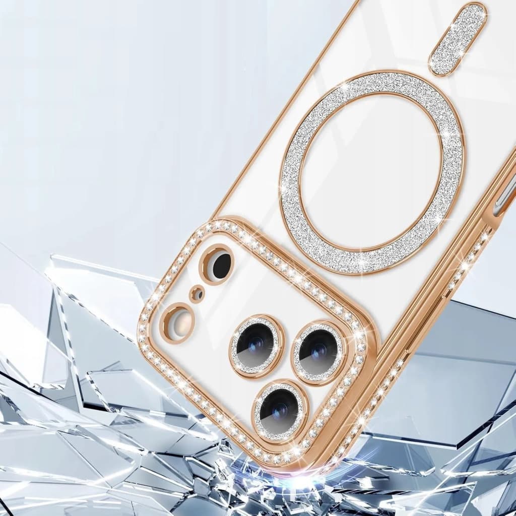 Husa Apple iPhone 17 Pro Max, Electroplating Bling Magsafe, protectie camera, margini aurii — varianta 4