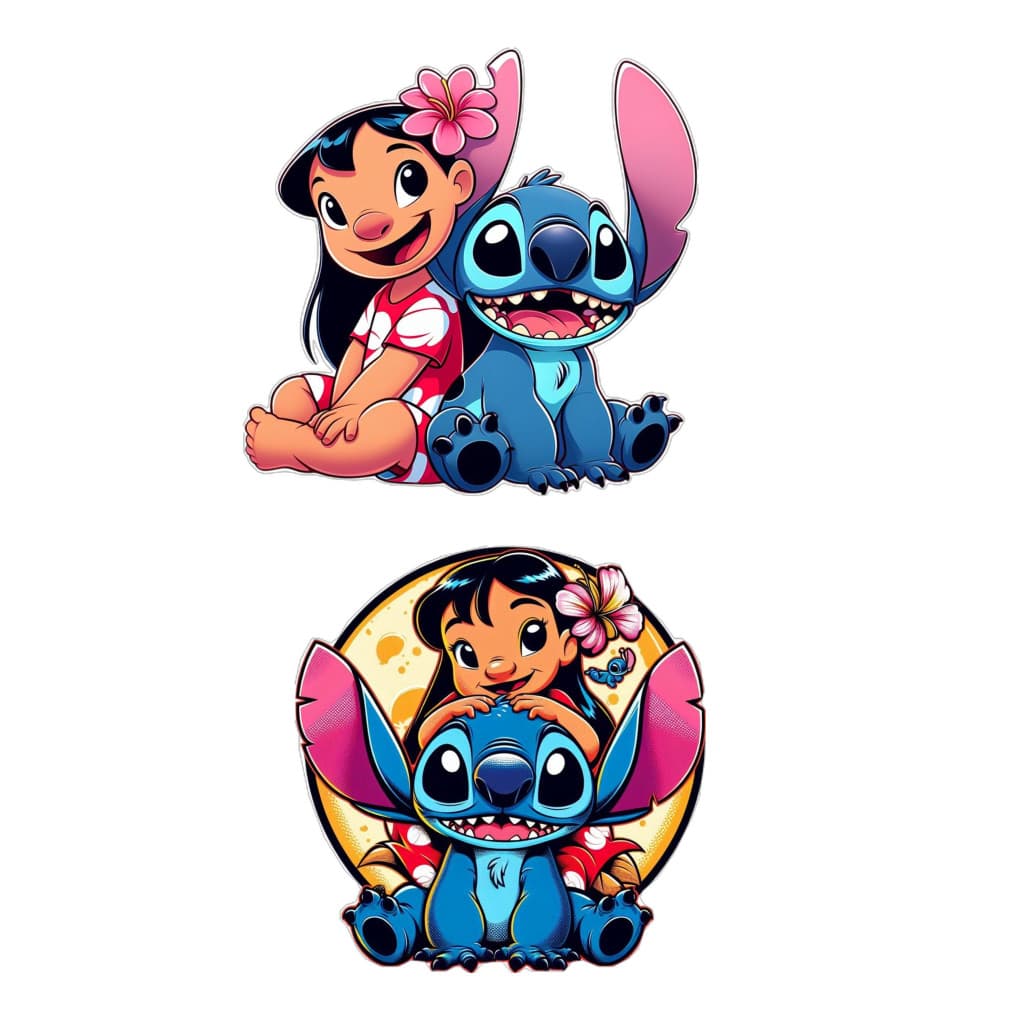 Set 2 stickere pentru tricouri sau alte materiale textile albe, termo aplicabile, model Stitch — principală