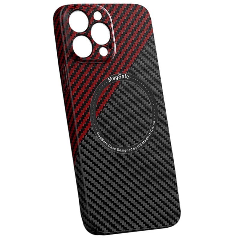 Husa Apple iPhone 14 Pro Max, iPefet Carbon, textura kevlar, Magsafe, negru/rosu — principală
