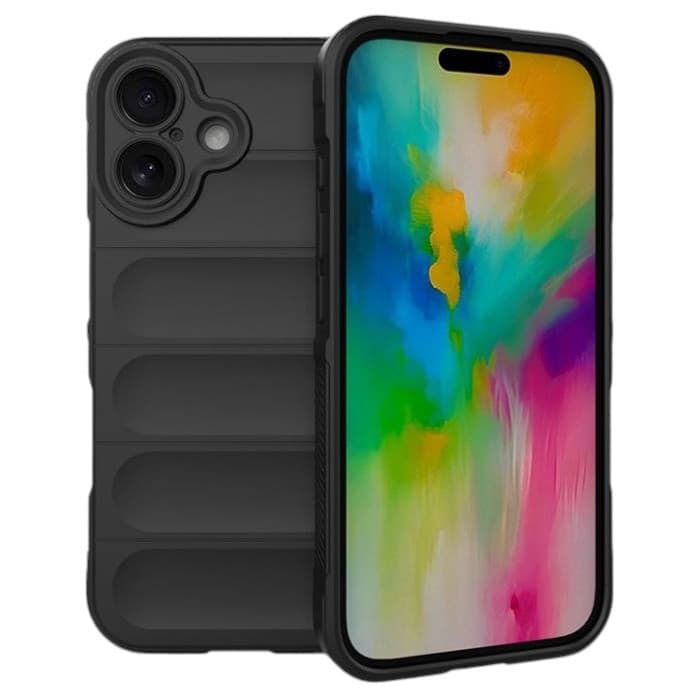 Husa Apple iPhone 16 Plus, Wave Silicone, protectie camera, catifea in interior, night black — principală