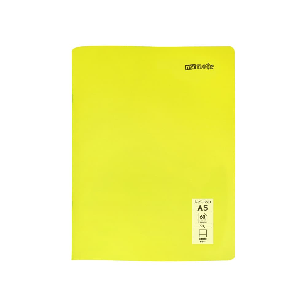 Caiet scolar Mynote Text Neon, A5, 60 file, dictando, coperta PP, galbena — principală
