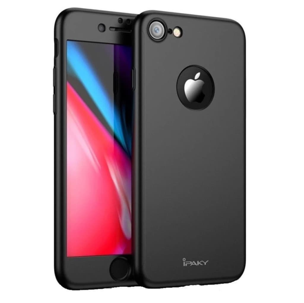 Husă IPAKY Full Cover 360° pentru Apple iPhone 7 (față + spate + sticlă), neagră — principală