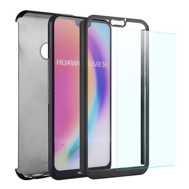 Husă Full Cover 360° pentru Huawei P20 Lite (față + spate + sticlă), neagră — 2
