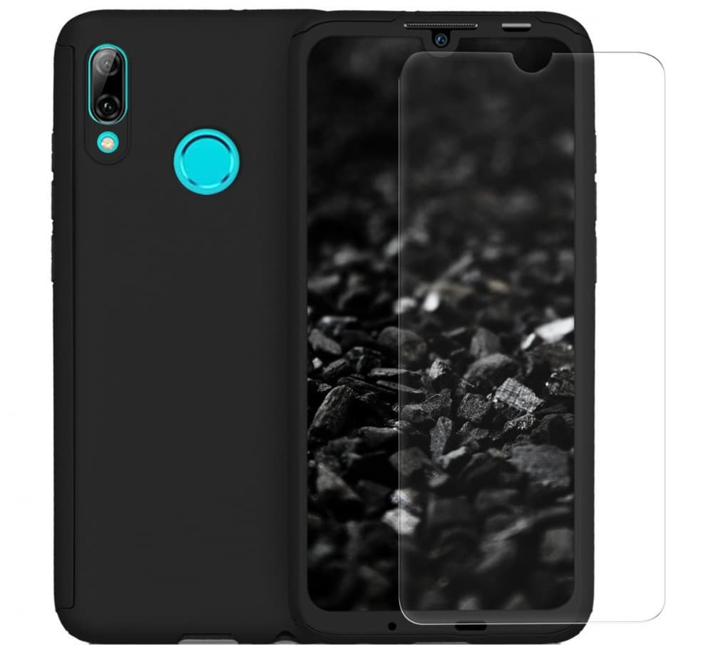 Husă Full Cover 360° pentru Huawei P Smart 2019 (față + spate + sticlă), neagră