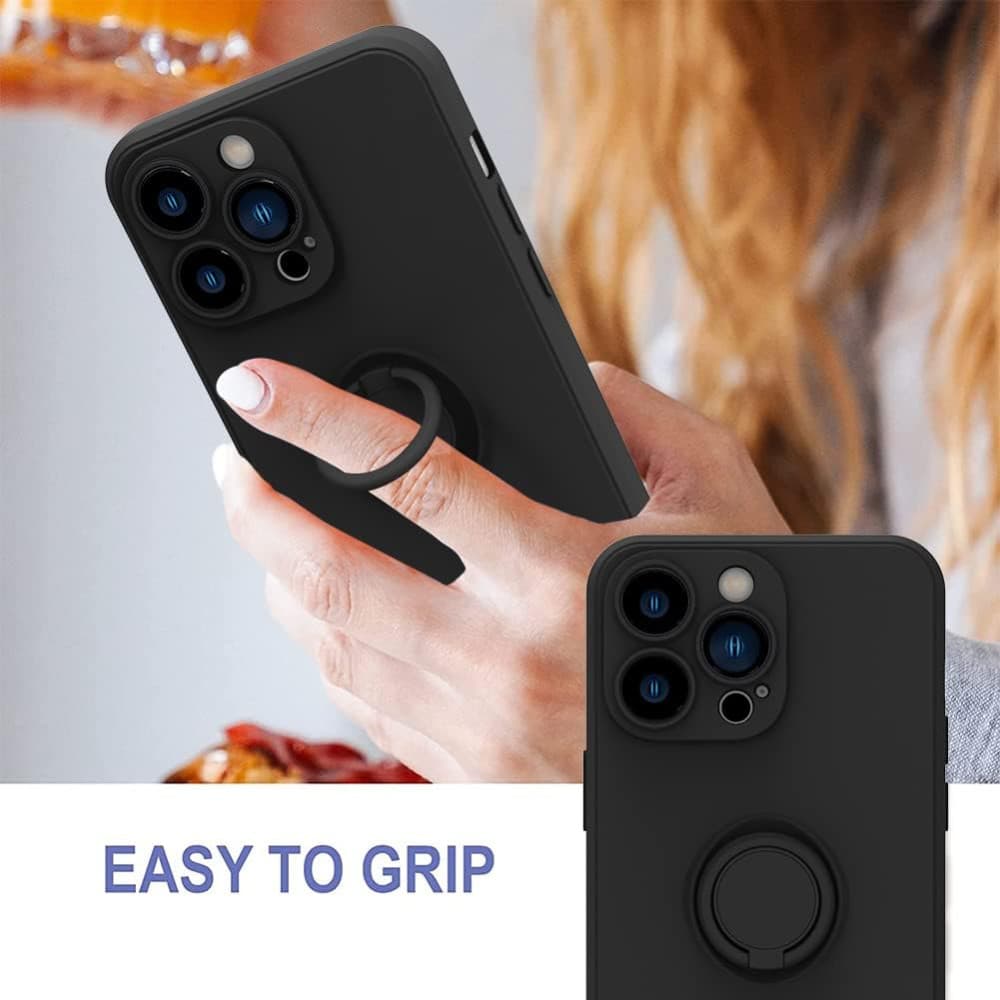 Husa Apple iPhone 11, Ring Silicone, suport sustinere rotativ, catifea in interior, neagra — varianta 2