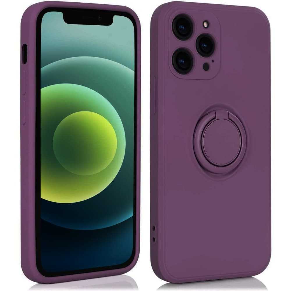 Husa Apple iPhone 12, Ring Silicone, suport sustinere rotativ, catifea in interior, mov — principală