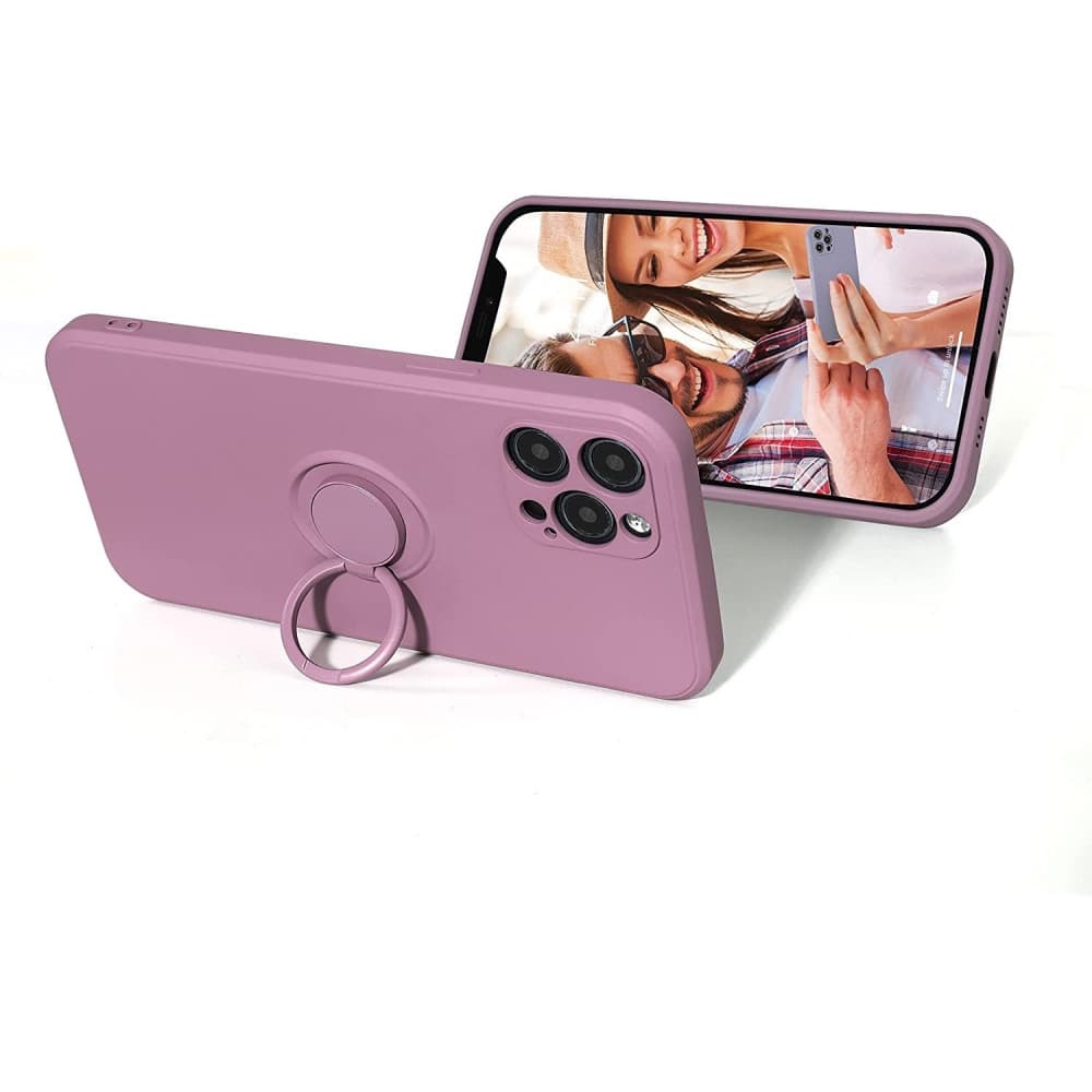 Husa Apple iPhone 12, Ring Silicone, suport sustinere rotativ, catifea in interior, mov — varianta 2