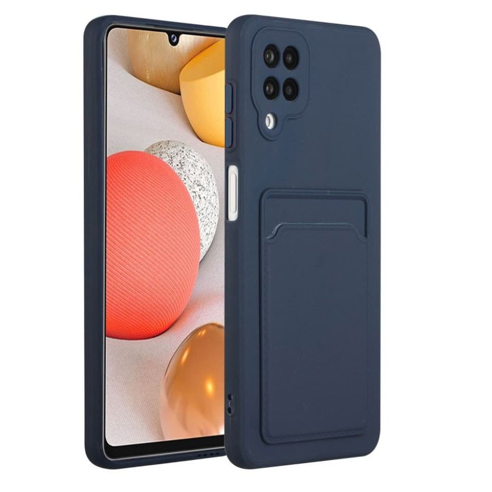 Husa protectie Card Case pentru Samsung Galaxy A12, buzunar pentru carduri/cartele, albastru inchis — principală