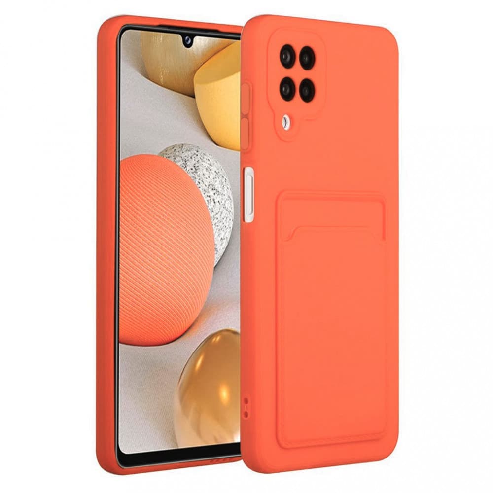 Husa Samsung Galaxy A12, Card Case, suport pentru carduri/cartele, portocalie — principală