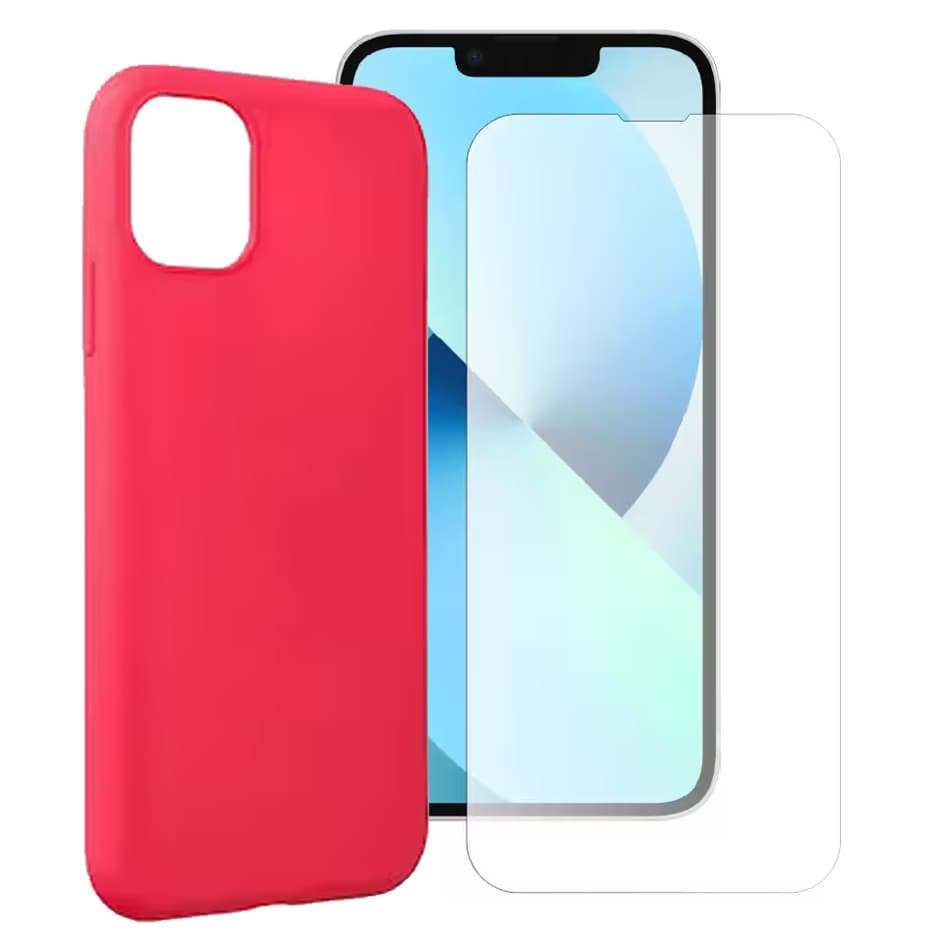 Set folie si husa Apple iPhone 11 Pro Max, sticla transparenta si Matt TPU, rosie