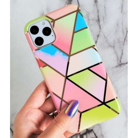 Husa protectie compatibila cu Samsung Galaxy A20 E Soft IMD TPU Marble Geometric Roz — varianta 2