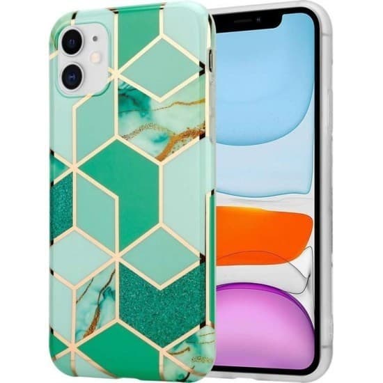 Husa protectie compatibila cu Samsung Galaxy S21 Ultra Soft IMD TPU Marble Geometric Verde — principală