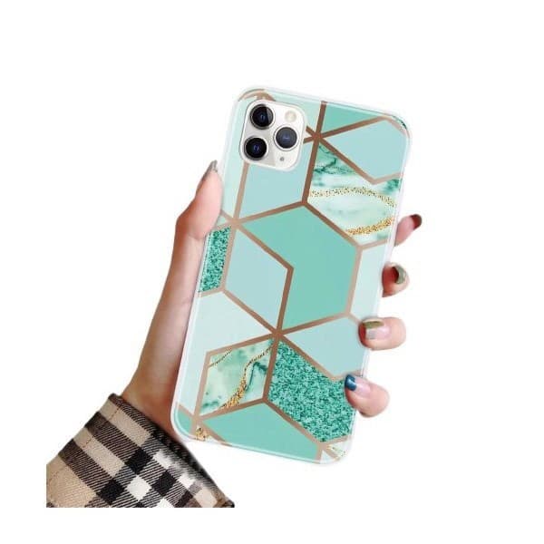 Husa protectie compatibila cu Apple iPhone 12 Pro Max Soft IMD TPU Marble Geometric Verde — principală