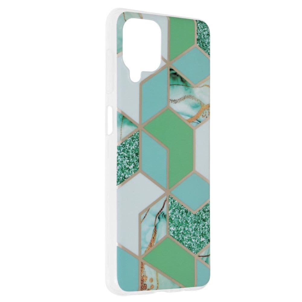 Husa protectie Samsung Galaxy A12, Marble Series, verde/auriu — varianta 2