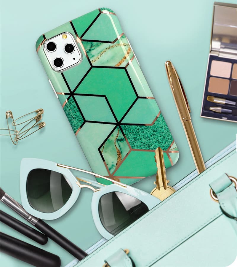 Husa protectie Samsung Galaxy A12, Marble Series, verde/auriu — varianta 5