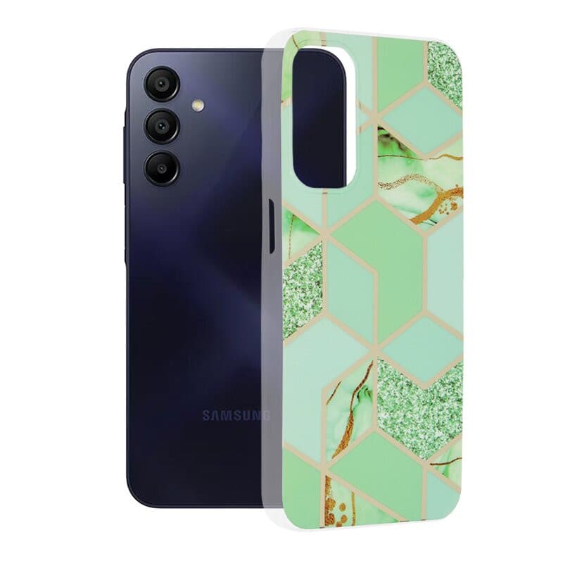 Husa Samsung Galaxy S21 5G, TPU marble geometric, verde — principală