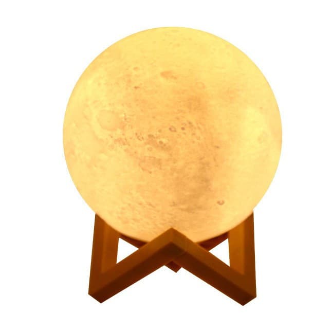Lampa de veghe luna, culori, lumina LED alb cald, alimentare baterii, stand din plastic, 15 cm — principală
