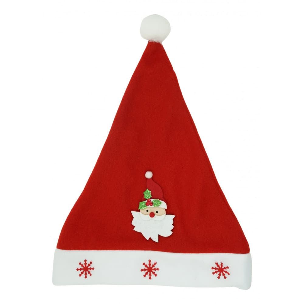 Caciulita cu model Mos Craciun si ornament fulg de nea, rosie, marime universala, material textil — principală