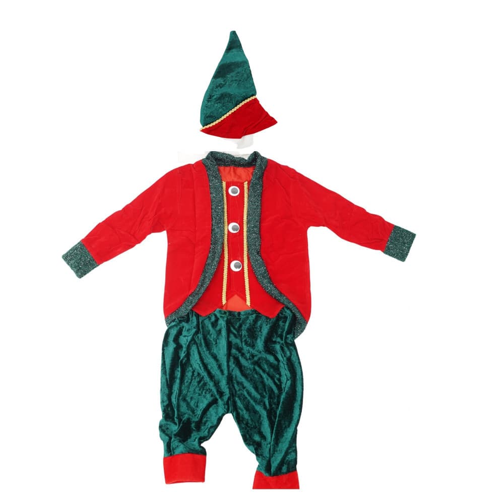 Costum Craciun, Spiridus, rosu-verde, 7 - 9 ani, 3 piese, catifea — principală
