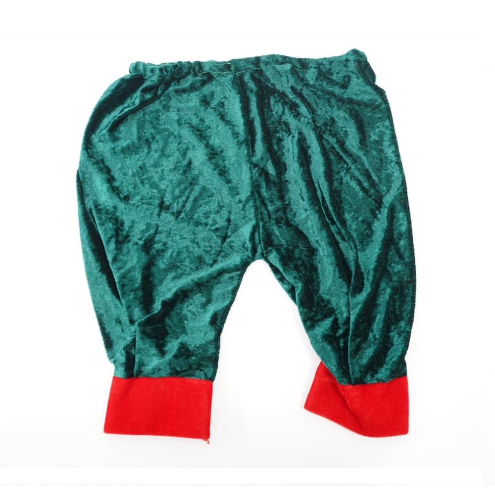 Costum Craciun, Spiridus, rosu-verde, 7 - 9 ani, 3 piese, catifea — varianta 3