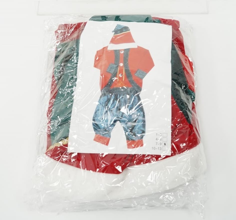 Costum Craciun, Spiridus, rosu-verde, 7 - 9 ani, 3 piese, catifea — varianta 5