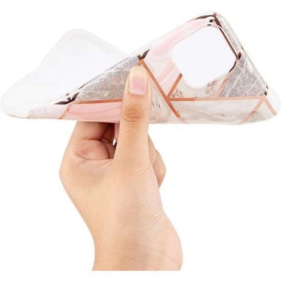 Husa protectie compatibila cu Apple iPhone 12 Pro Soft IMD TPU Marble Geometric Alb — varianta 2