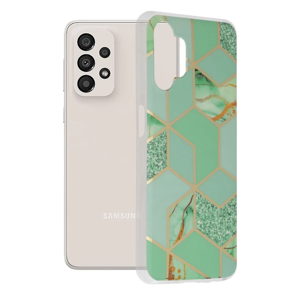 Husa protectie Samsung Galaxy A32 5G, Marble Series, verde/auriu — principală