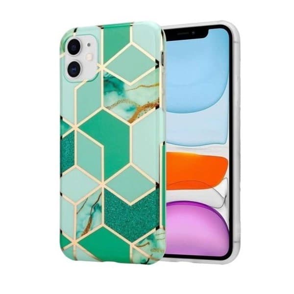 Husa protectie compatibila cu Huawei P Smart 2021 Soft IMD TPU Marble Geometric Verde — principală