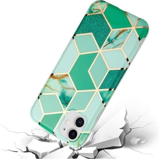 Husa protectie compatibila cu Apple iPhone 12 Mini Soft IMD TPU Marble Geometric Verde — varianta 2