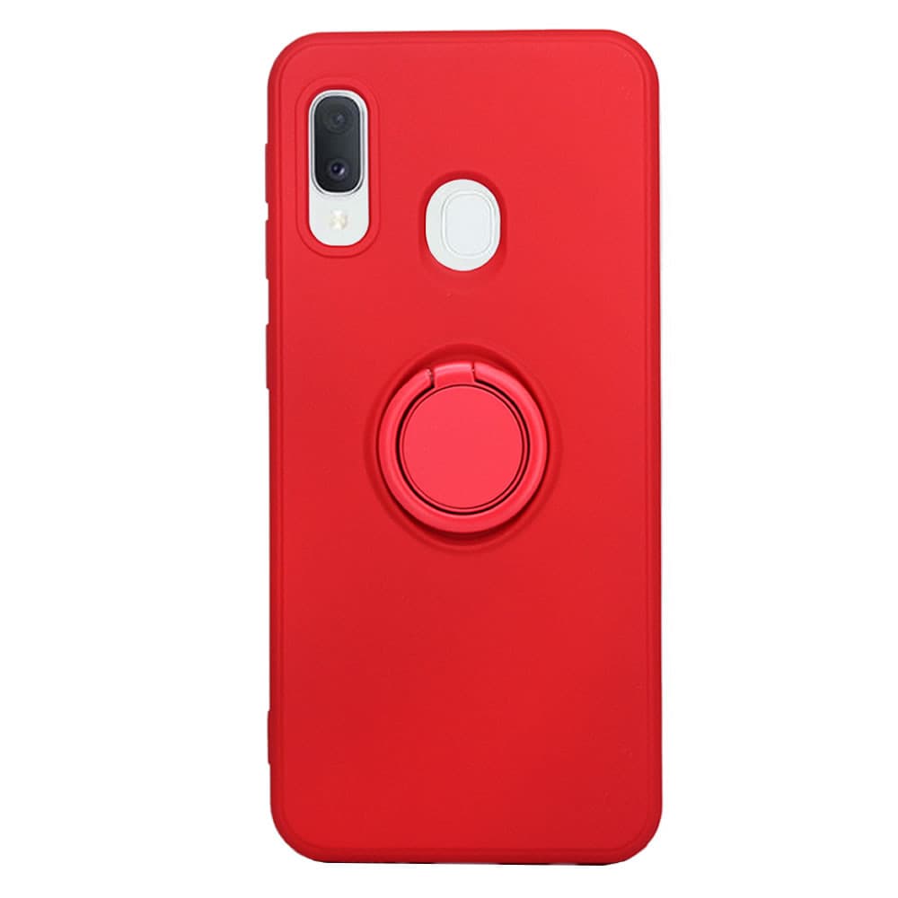 Husa Samsung Galaxy A20e, Ring Silicone, inel rotativ, catifea in interior, rosie — principală