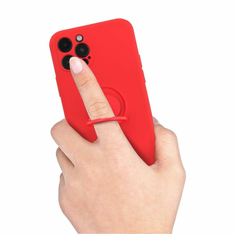 Husa Samsung Galaxy A20e, Ring Silicone, inel rotativ, catifea in interior, rosie — varianta 5