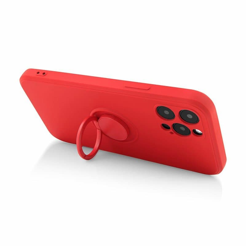 Husa Samsung Galaxy A20e, Ring Silicone, inel rotativ, catifea in interior, rosie — varianta 6