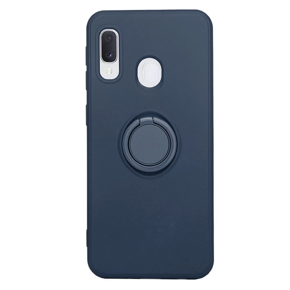 Husa Samsung Galaxy A20e, Ring Silicone, inel rotativ, catifea in interior, albastra — principală