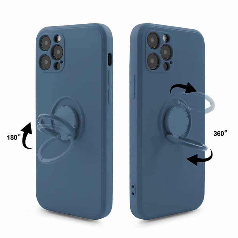 Husa Samsung Galaxy A20e, Ring Silicone, inel rotativ, catifea in interior, albastra — varianta 4