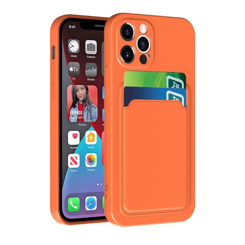 Husa protectie cu suport card compatibila cu Apple iPhone 12 Mini Portocaliu — varianta 2