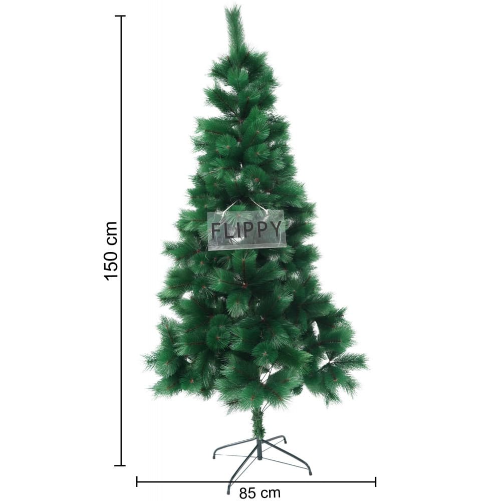 Brad artificial de Craciun tip pin, clasic, inaltime 150 cm, pentru interior/exterior, verde, suport de plastic inclus — 2