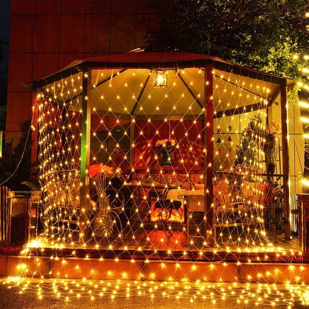Instalatie Craciun tip plasa, 1.5 x 1.5 m, 120 led-uri, alb cald, 8 jocuri de lumini, transformator fara telecomanda, interconectabila — principală