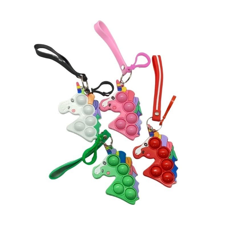 Jucarie antistres tip Pop It!, Simple Dimple, din silicon, cu breloc, model unicorn, rosu — varianta 2