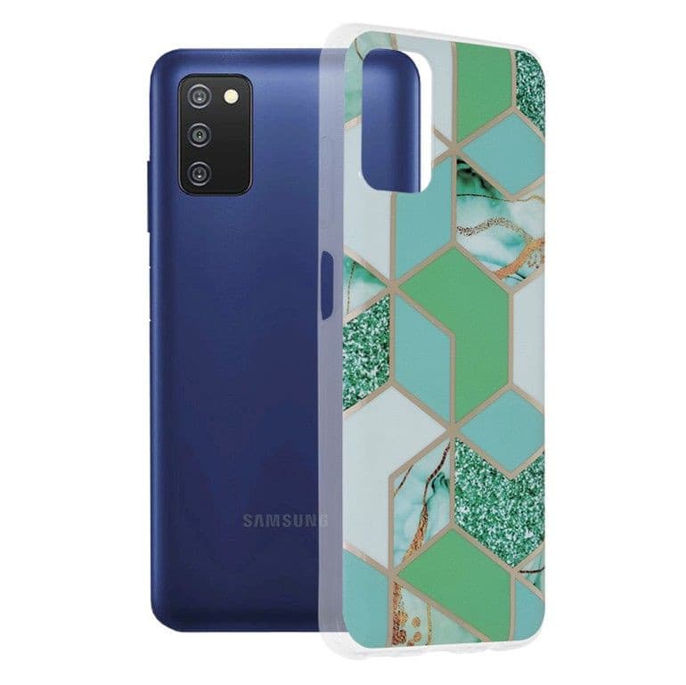 Husa protectie Samsung Galaxy A02s, Marble Series, verde/auriu — principală